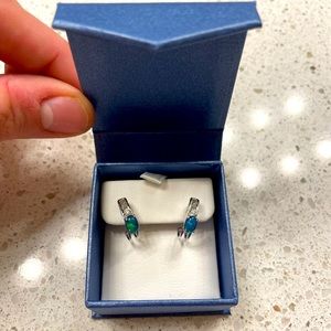 Silver Australian opal earrings with diamond
